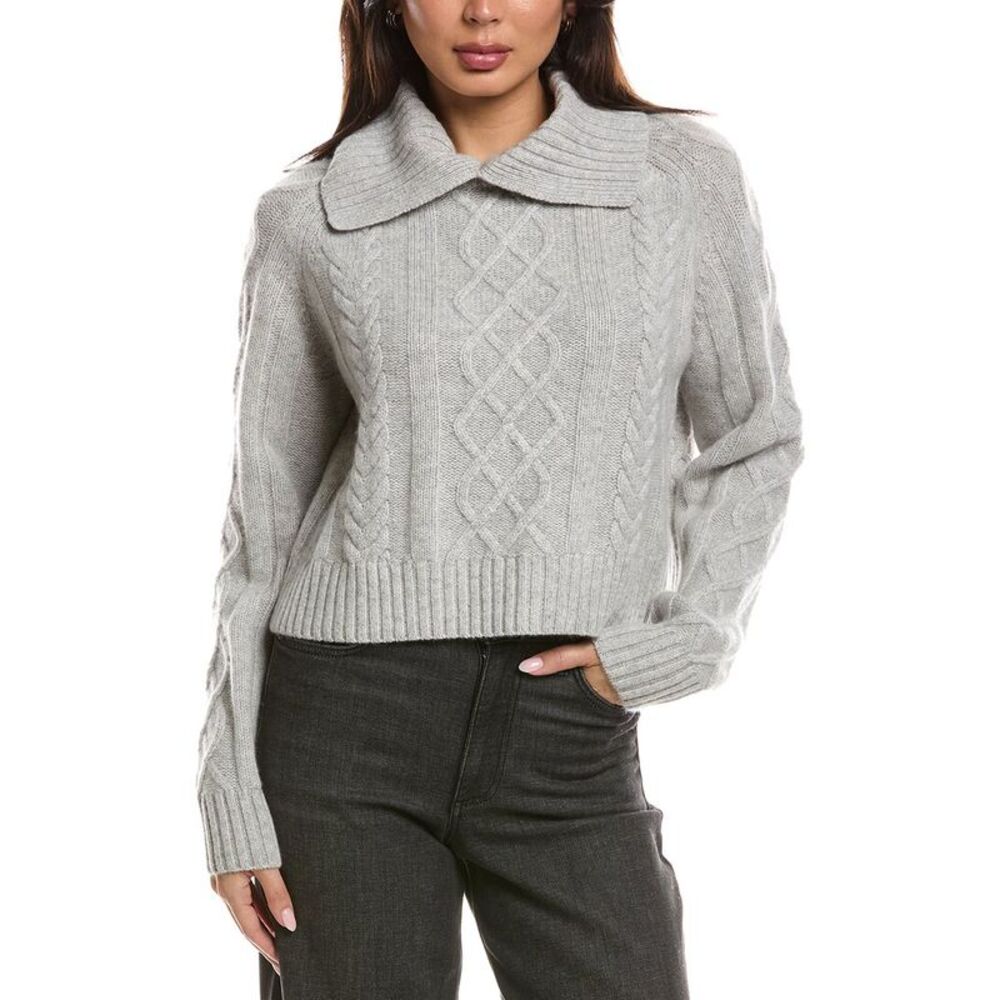 The Cashmere Project Womens  Removable Collar Cable Crop Sweater, Gray